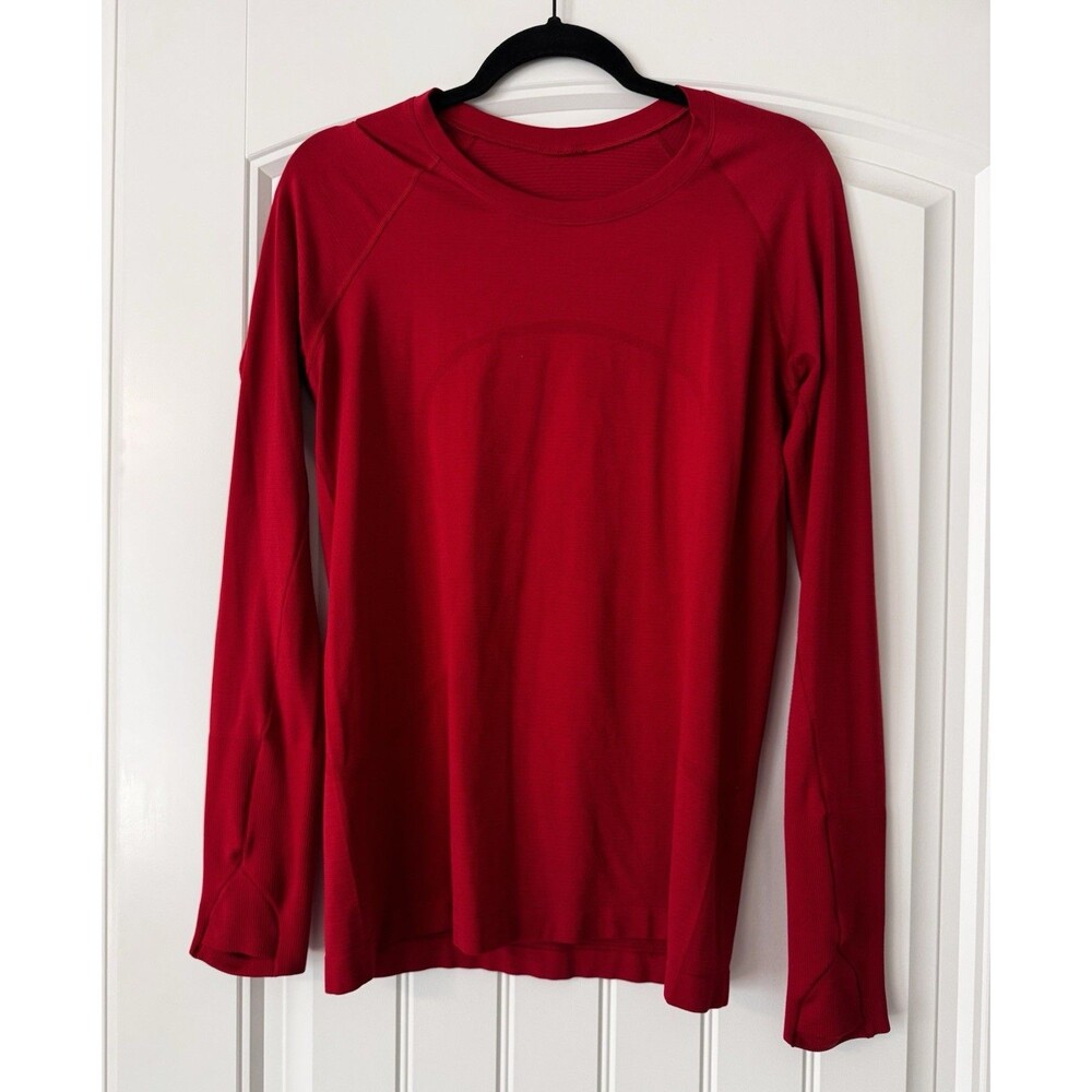 Lululemon Swiftly Tech Long Sleeve Shirt Womens 10 Red Thumbholes Running